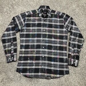 Maceoo Shirt Mens 2 Small Fibonacci Paisley Plaid Blk Preppy Cotton Casual Italy